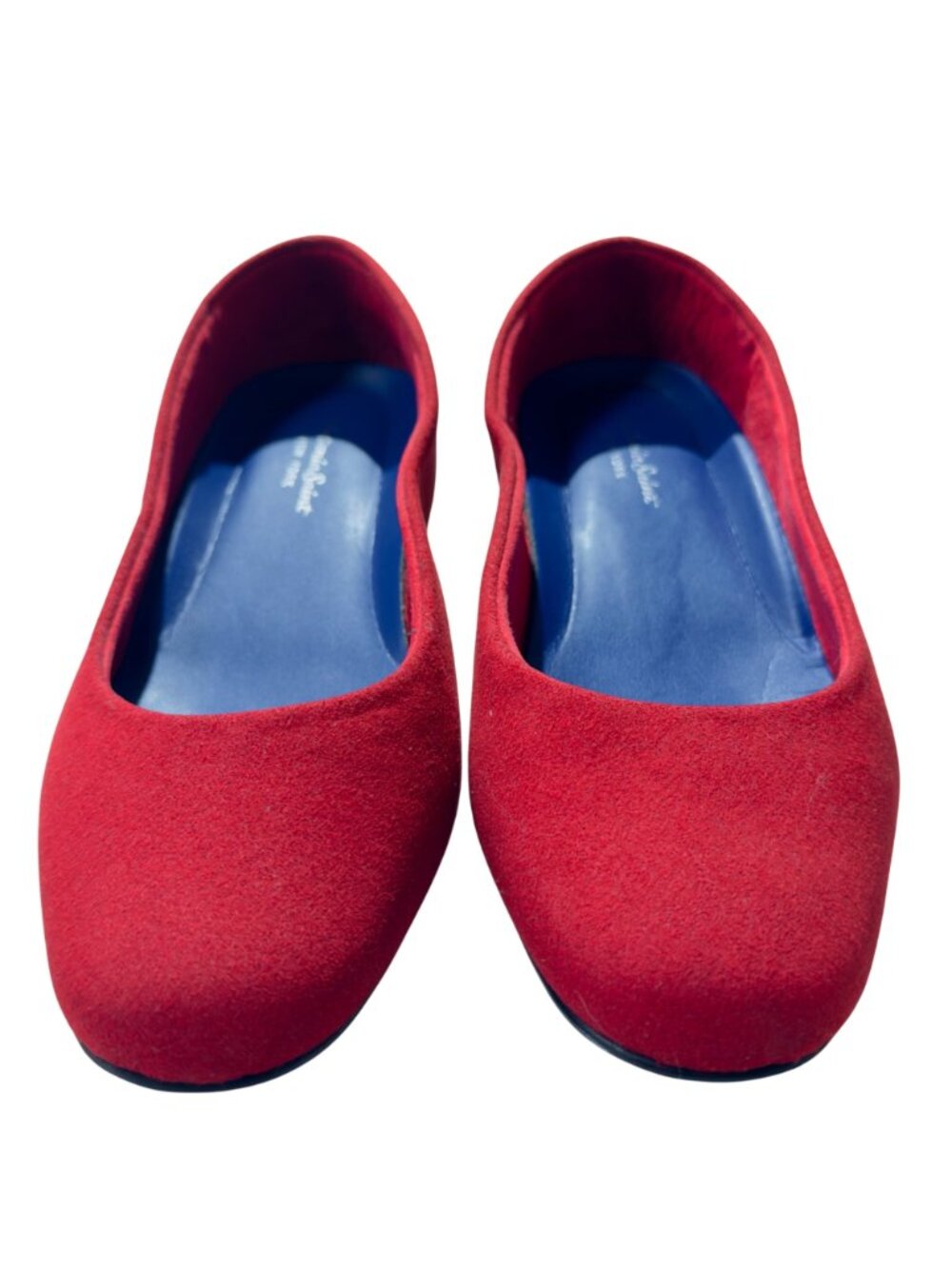 Antonia Saint Womens Red Suede Flats With Blue Insole Made In Spain Size 7C - Picture 2 of 10